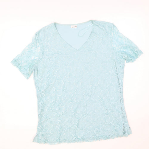 Damart Womens Blue Geometric Polyester Basic T-Shirt Size M V-Neck