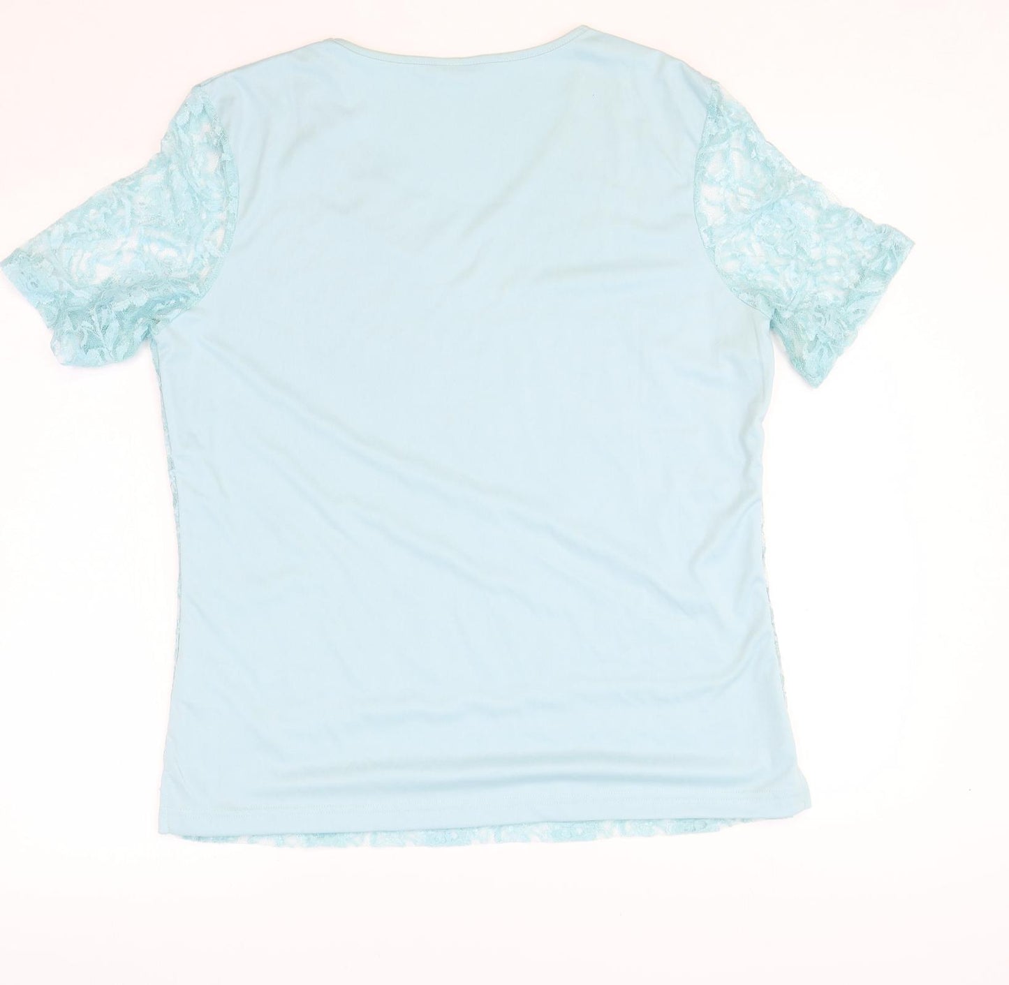 Damart Womens Blue Geometric Polyester Basic T-Shirt Size M V-Neck