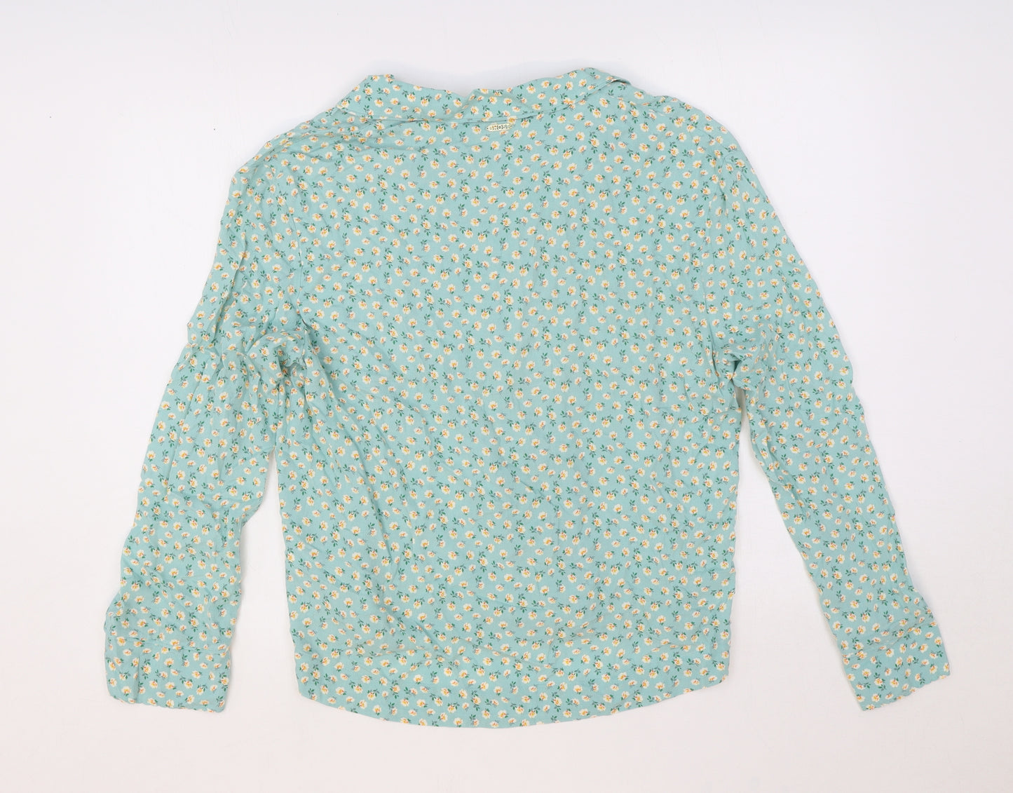 Marks and Spencer Womens Green Floral Cotton Basic Blouse Size 12 V-Neck
