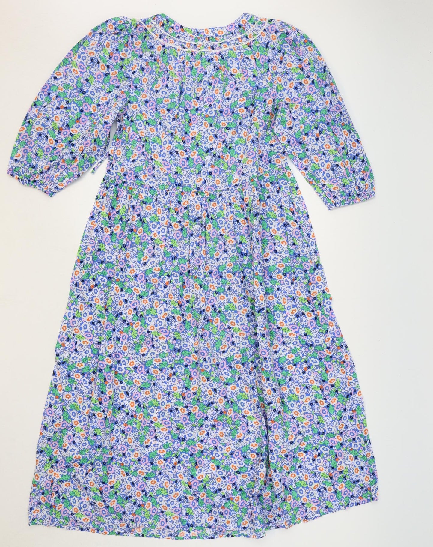 Marks and Spencer Womens Blue Floral 100% Cotton Maxi Size 8 V-Neck Pullover