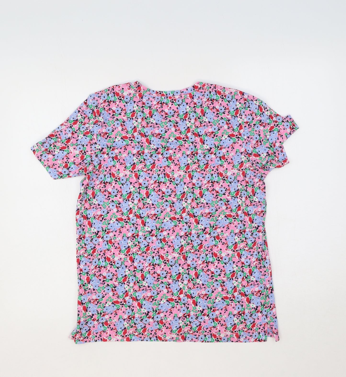 Marks and Spencer Womens Pink Geometric 100% Cotton Basic T-Shirt Size 18 Round Neck