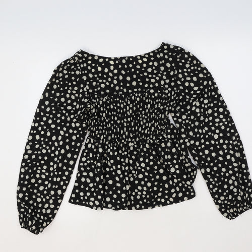SheIn Womens Black Animal Print Polyester Basic Blouse Size S Round Neck - Dalmatian Print