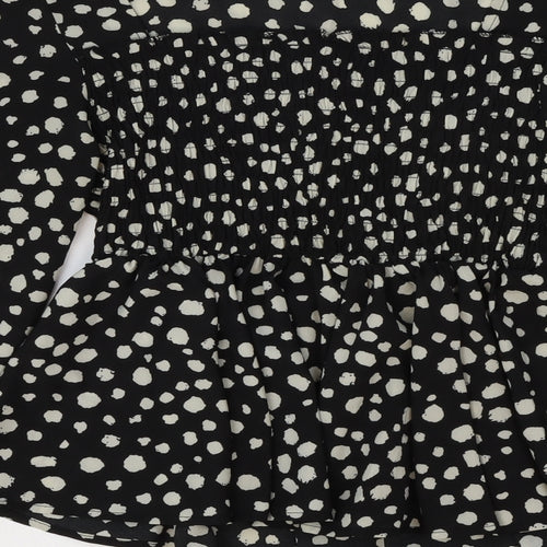 SheIn Womens Black Animal Print Polyester Basic Blouse Size S Round Neck - Dalmatian Print