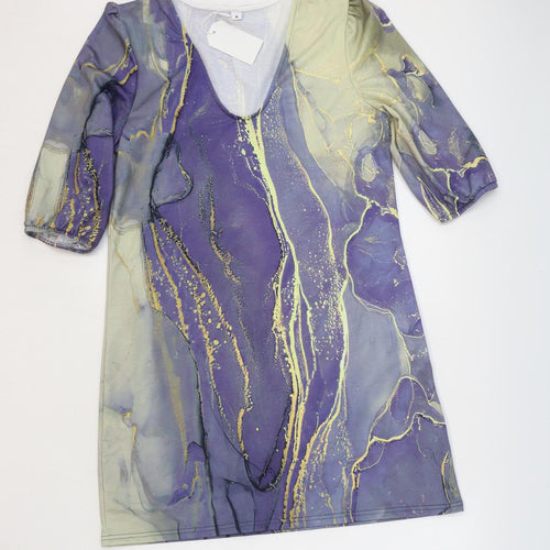 Preworn Womens Purple Geometric Viscose A-Line Size M V-Neck Pullover
