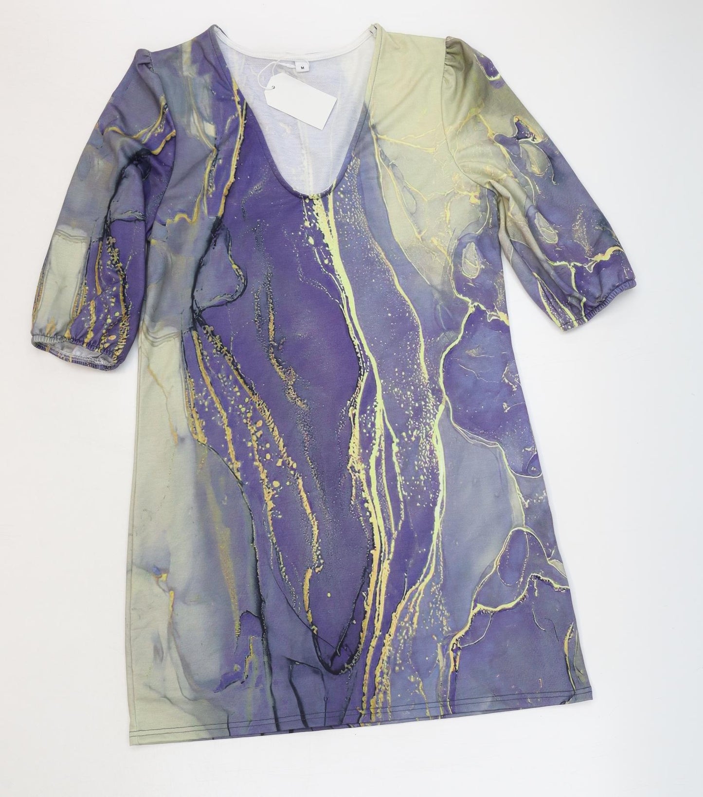 Preworn Womens Purple Geometric Viscose A-Line Size M V-Neck Pullover