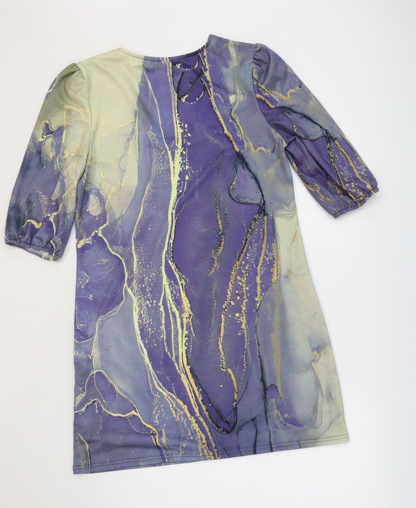 Preworn Womens Purple Geometric Viscose A-Line Size M V-Neck Pullover
