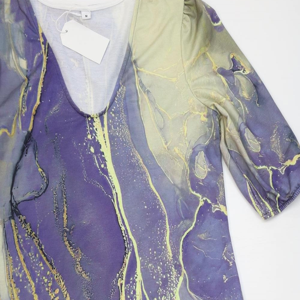 Preworn Womens Purple Geometric Viscose A-Line Size M V-Neck Pullover