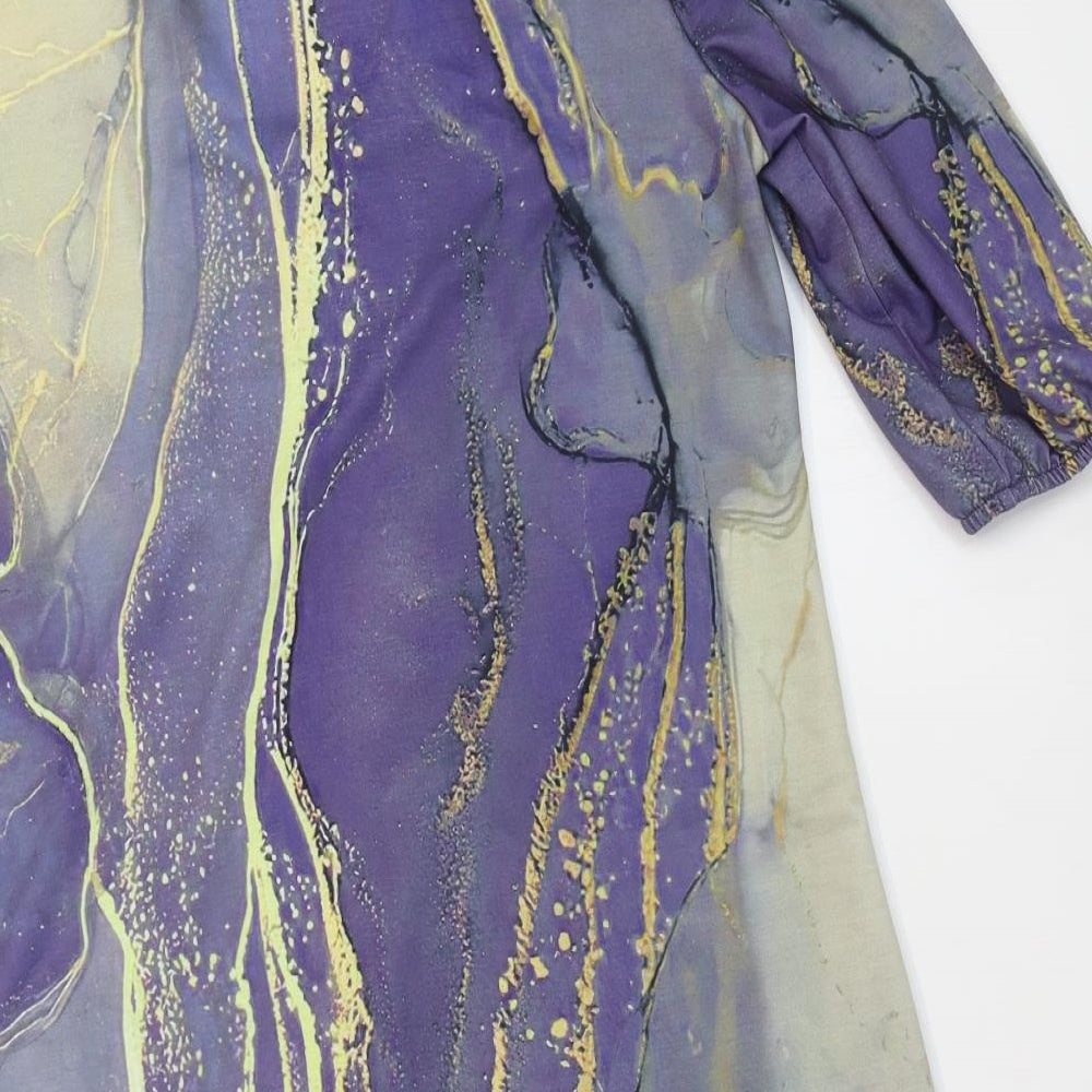 Preworn Womens Purple Geometric Viscose A-Line Size M V-Neck Pullover