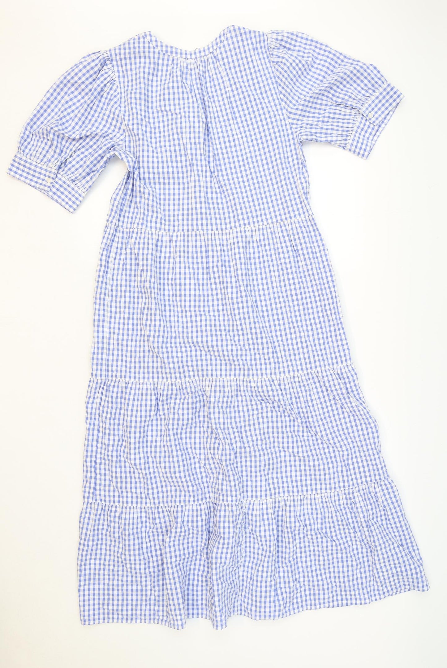 Marks and Spencer Womens Blue Gingham Cotton Trapeze & Swing Size 10 V-Neck Button