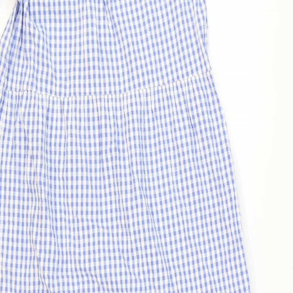 Marks and Spencer Womens Blue Gingham Cotton Trapeze & Swing Size 10 V-Neck Button