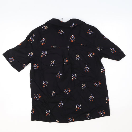 Marks and Spencer Womens Black Geometric Viscose Basic Blouse Size 8 V-Neck