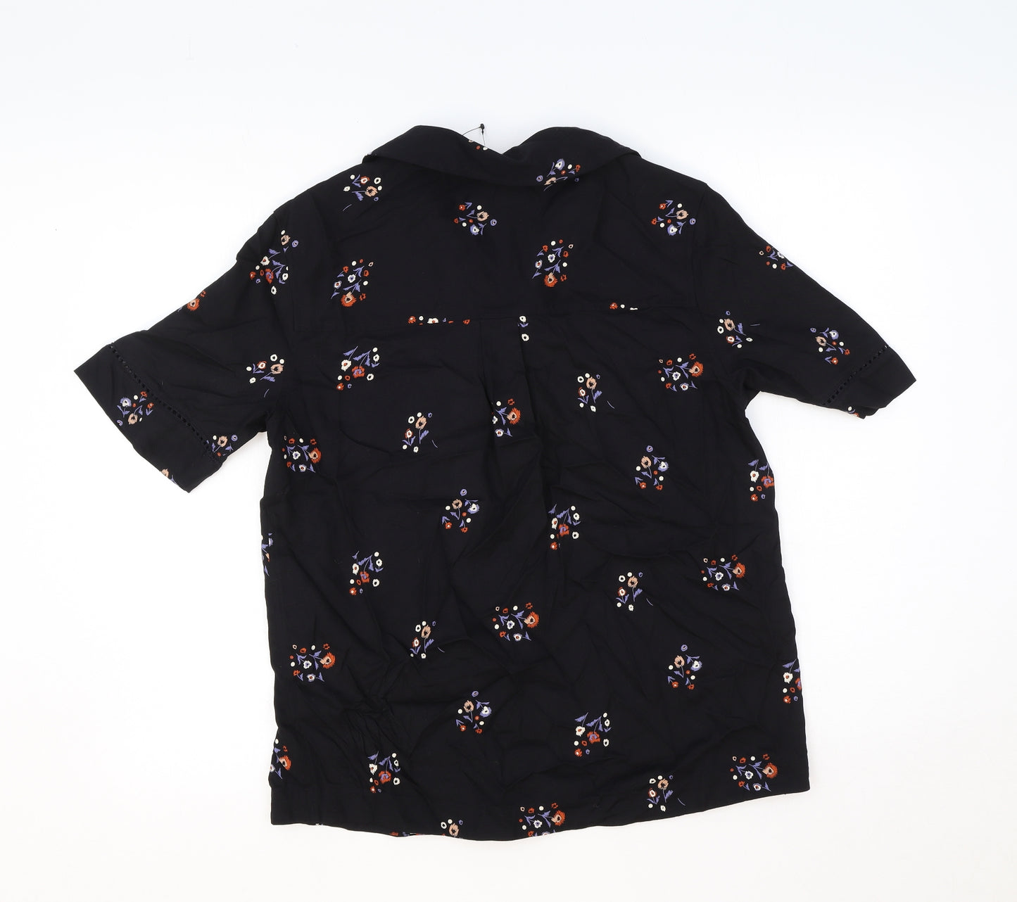 Marks and Spencer Womens Black Geometric Viscose Basic Blouse Size 8 V-Neck