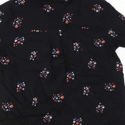 Marks and Spencer Womens Black Geometric Viscose Basic Blouse Size 8 V-Neck