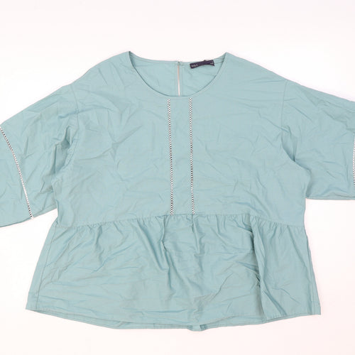 Marks and Spencer Womens Green 100% Cotton Basic Blouse Size 16 Round Neck