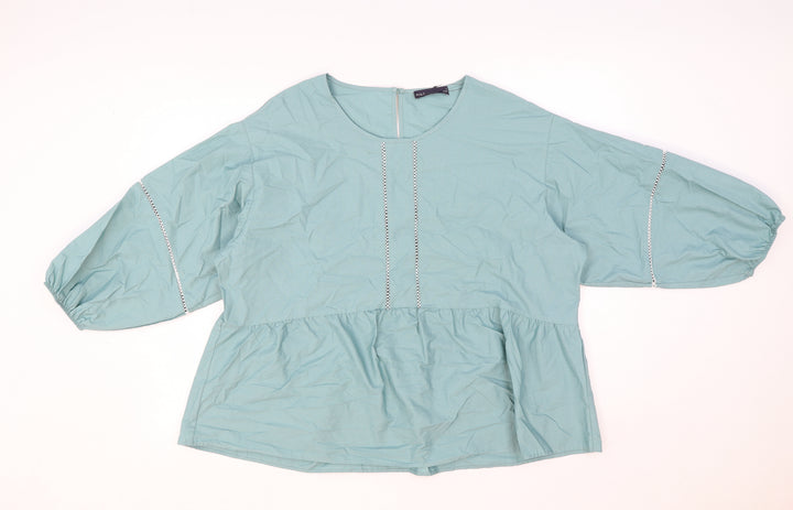 Marks and Spencer Womens Green 100% Cotton Basic Blouse Size 16 Round Neck