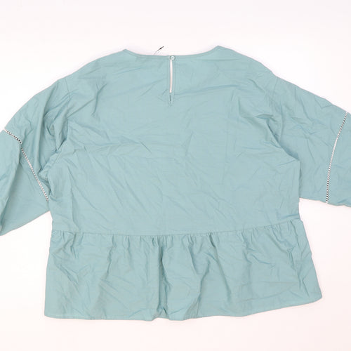 Marks and Spencer Womens Green 100% Cotton Basic Blouse Size 16 Round Neck