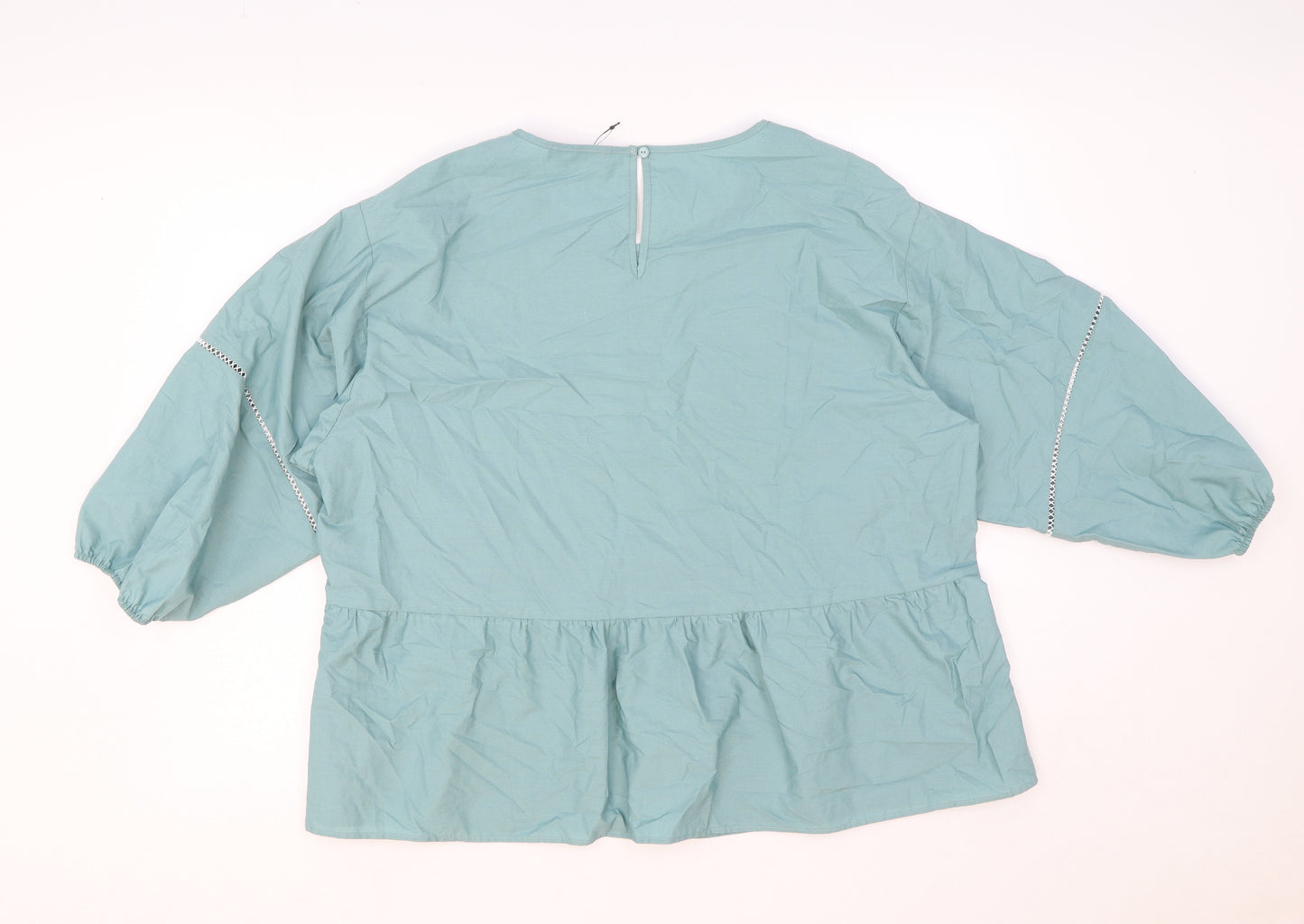 Marks and Spencer Womens Green 100% Cotton Basic Blouse Size 16 Round Neck
