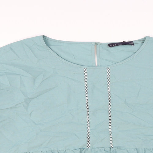 Marks and Spencer Womens Green 100% Cotton Basic Blouse Size 16 Round Neck