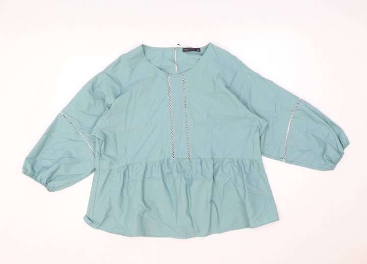 Marks and Spencer Womens Green Cotton Basic Blouse Size 12 Round Neck