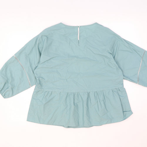 Marks and Spencer Womens Green Cotton Basic Blouse Size 12 Round Neck