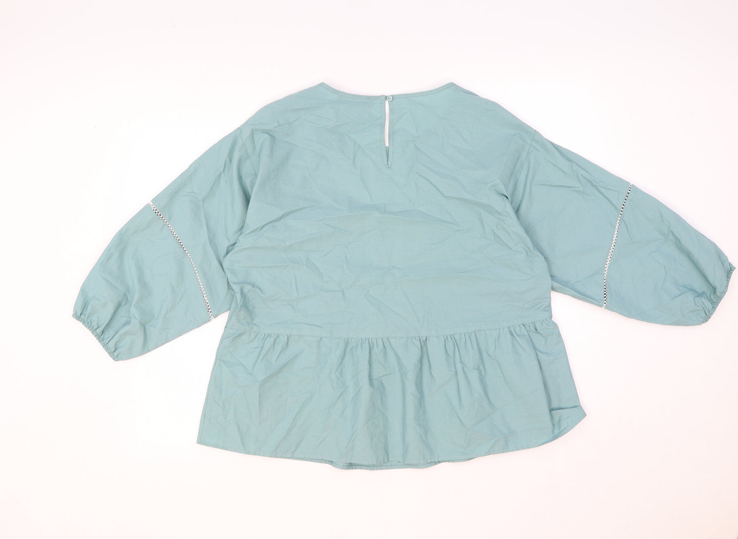 Marks and Spencer Womens Green Cotton Basic Blouse Size 12 Round Neck