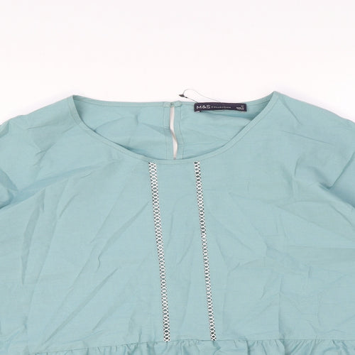 Marks and Spencer Womens Green Cotton Basic Blouse Size 12 Round Neck