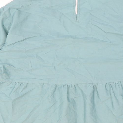 Marks and Spencer Womens Green Cotton Basic Blouse Size 12 Round Neck