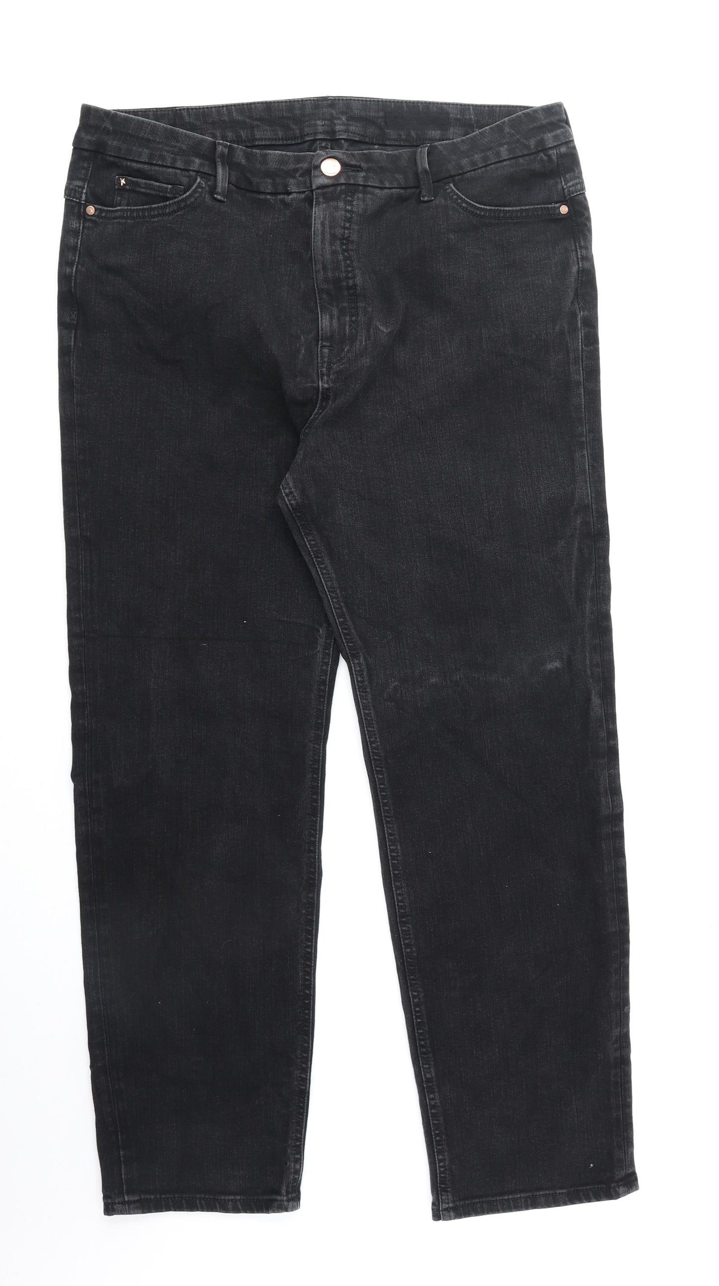 Preworn Womens Black Cotton Straight Jeans Size 36 in Regular Zip