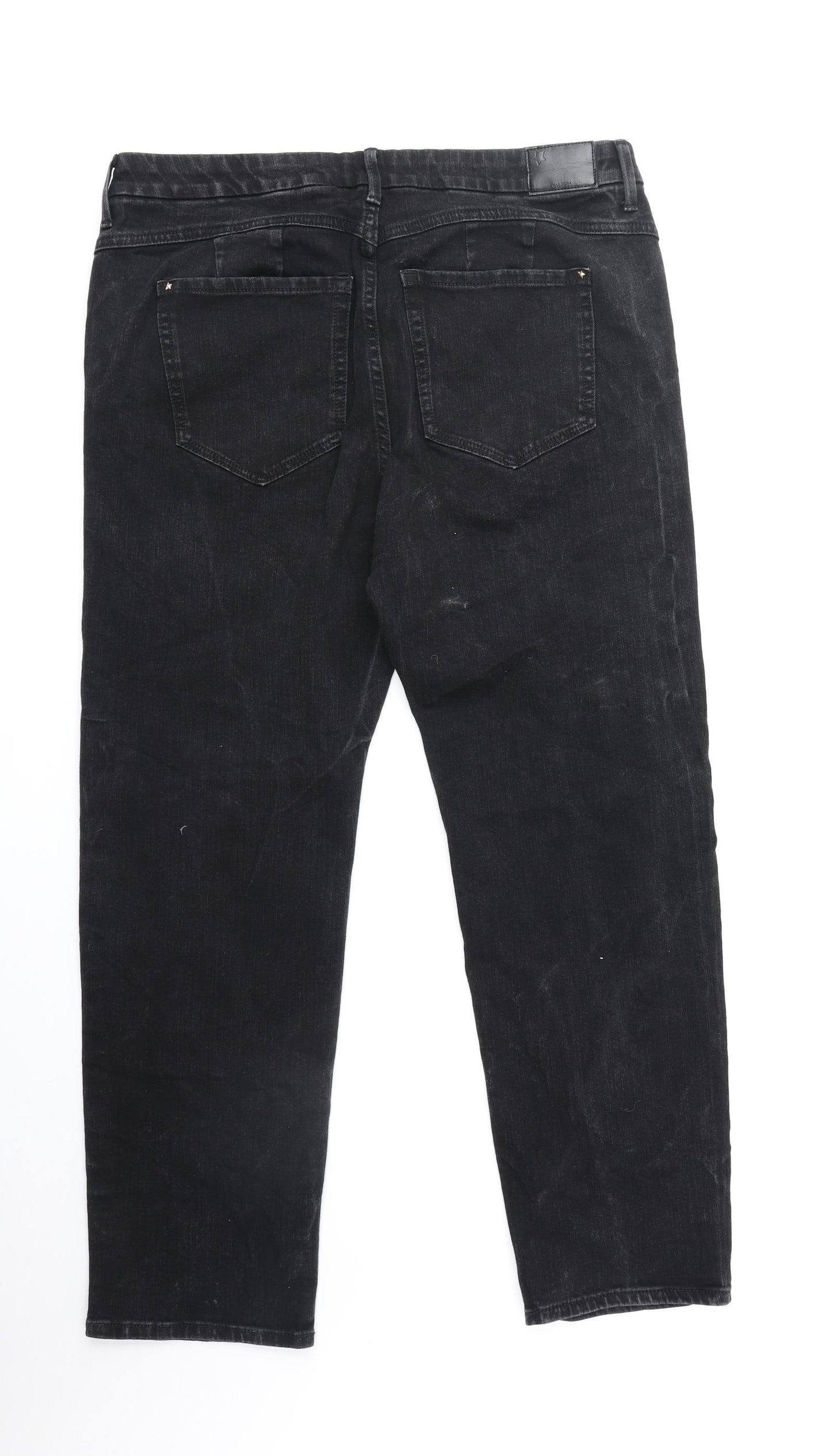 Preworn Womens Black Cotton Straight Jeans Size 36 in Regular Zip