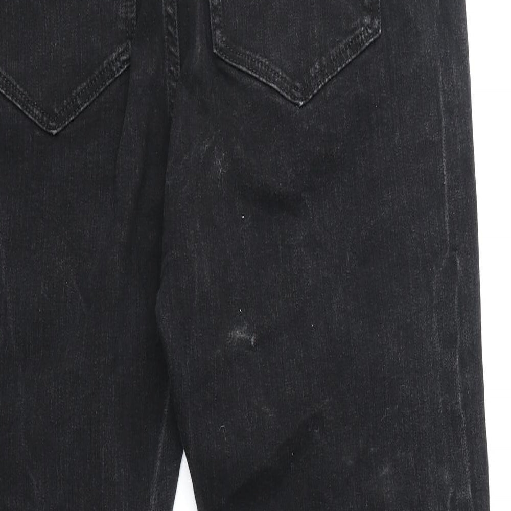Preworn Womens Black Cotton Straight Jeans Size 36 in Regular Zip