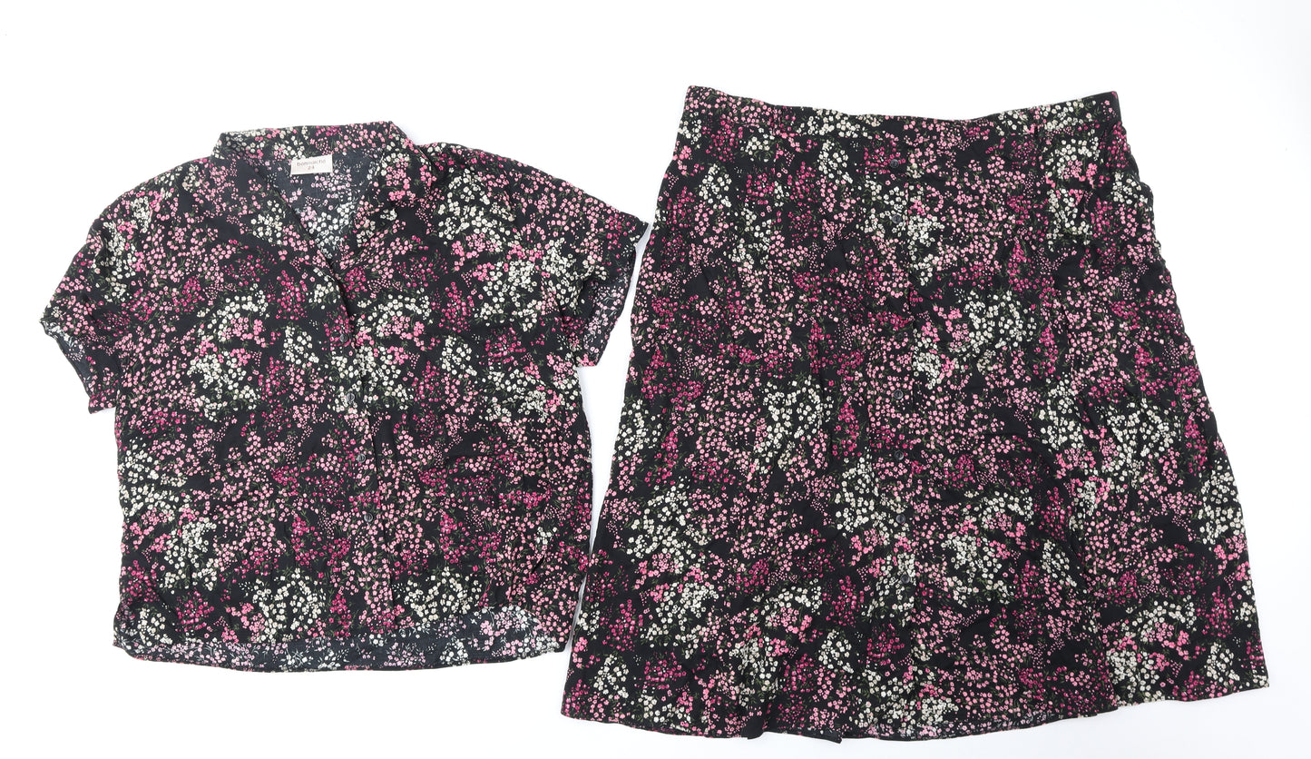 Bonmarché Womens Black Floral Viscose Swing Set Size 24 Button