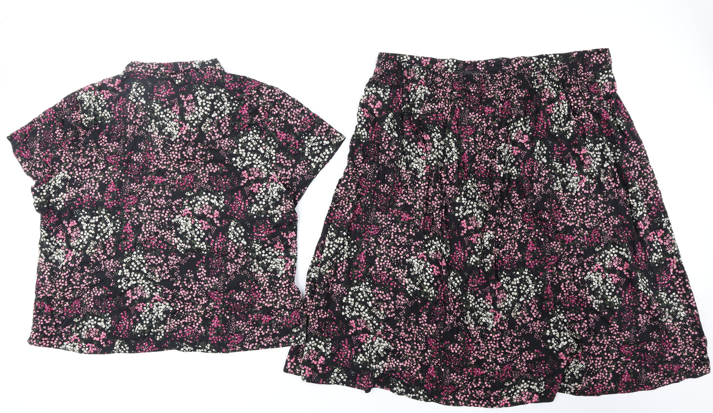Bonmarché Womens Black Floral Viscose Swing Set Size 24 Button