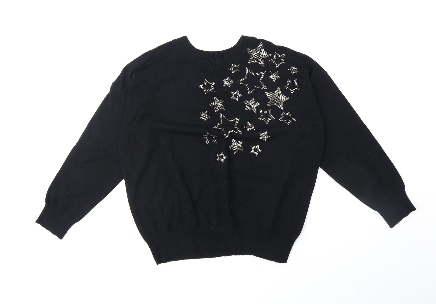 F&F Womens Black Round Neck Viscose Pullover Jumper Size 12 - Stars