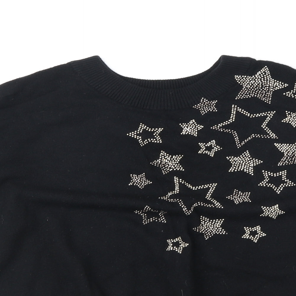 F&F Womens Black Round Neck Viscose Pullover Jumper Size 12 - Stars