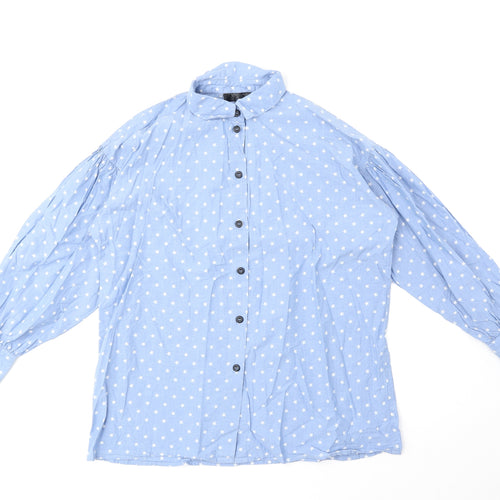 Topshop Womens Blue Geometric Cotton Basic Button-Up Size 6 V-Neck - Star Print