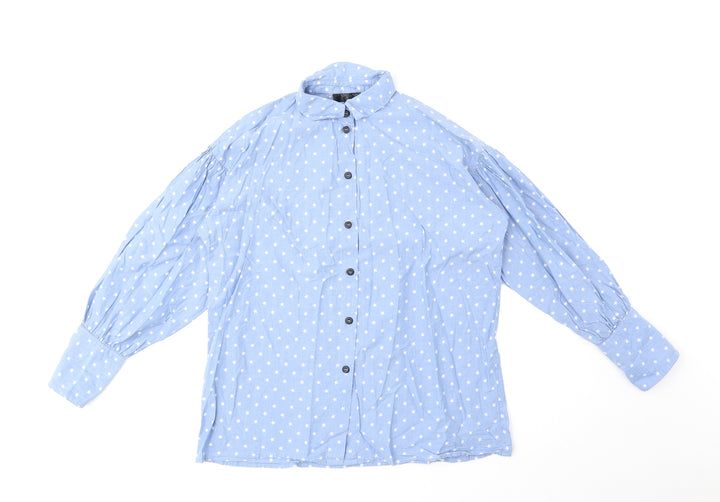 Topshop Womens Blue Geometric Cotton Basic Button-Up Size 6 V-Neck - Star Print