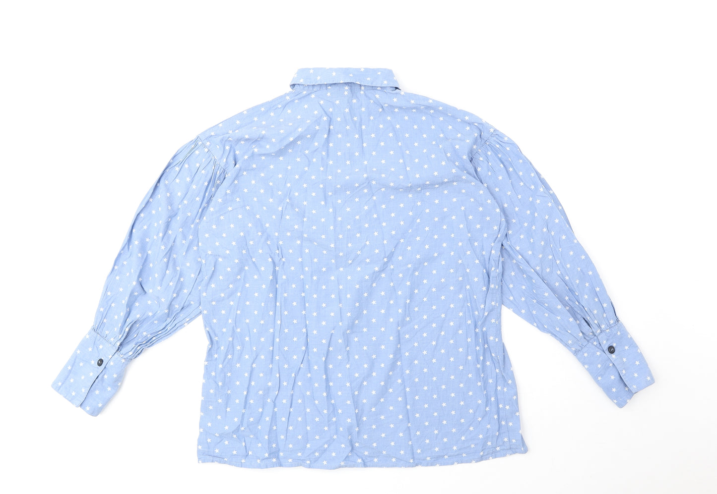 Topshop Womens Blue Geometric Cotton Basic Button-Up Size 6 V-Neck - Star Print