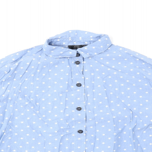 Topshop Womens Blue Geometric Cotton Basic Button-Up Size 6 V-Neck - Star Print