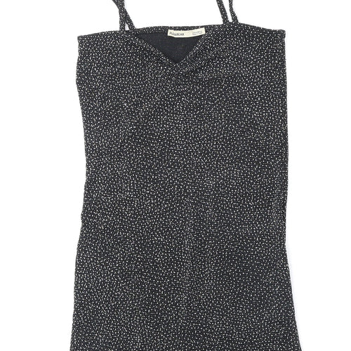 Pull&Bear Womens Black Geometric Polyimide Slip Dress Size XS V-Neck Pullover