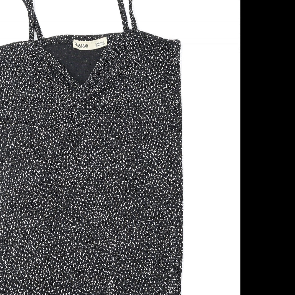 Pull&Bear Womens Black Geometric Polyimide Slip Dress Size XS V-Neck Pullover