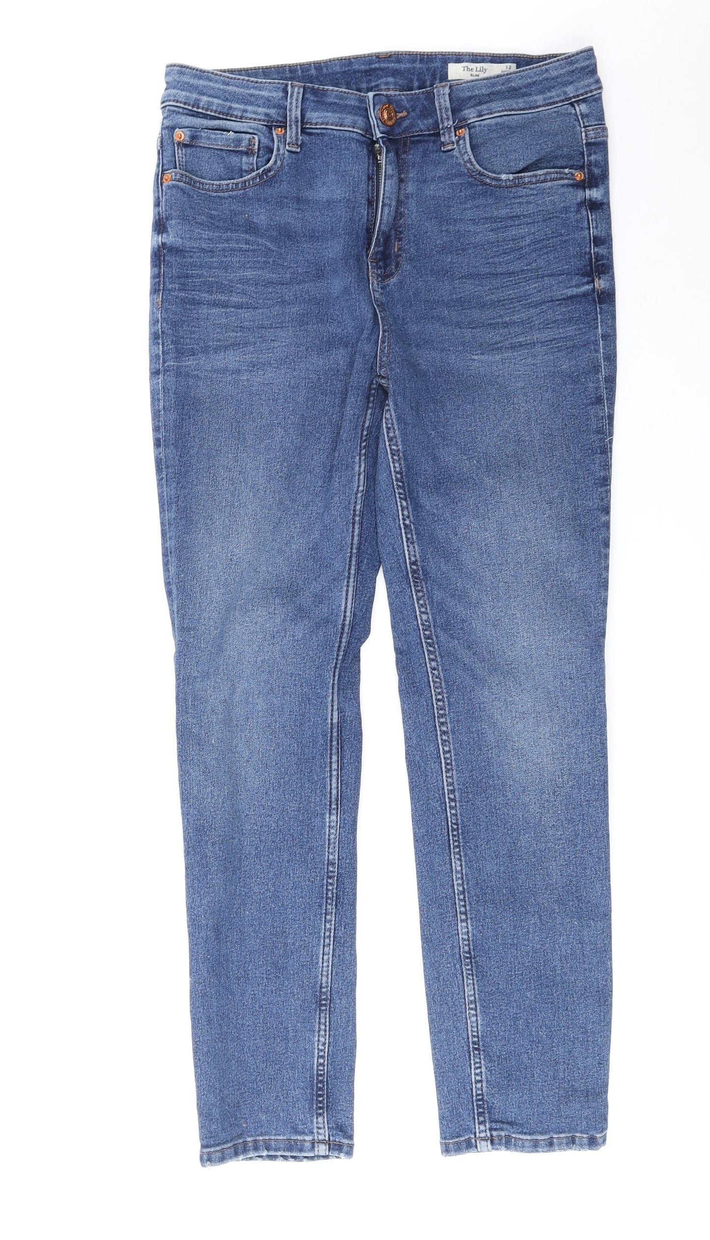 Marks and Spencer Womens Blue Cotton Straight Jeans Size 12 Regular Zip