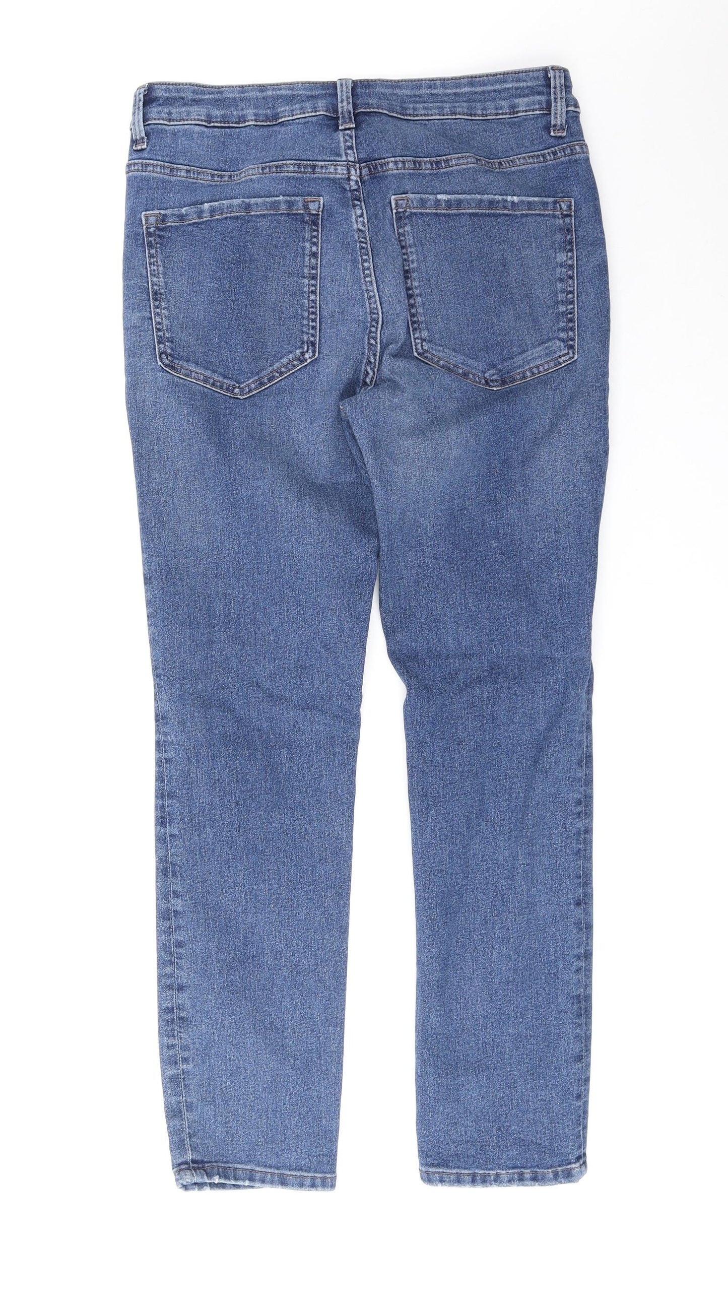 Marks and Spencer Womens Blue Cotton Straight Jeans Size 12 Regular Zip