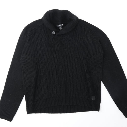 Cedar Wood State Mens Black V-Neck Acrylic Henley Jumper Size L Long Sleeve