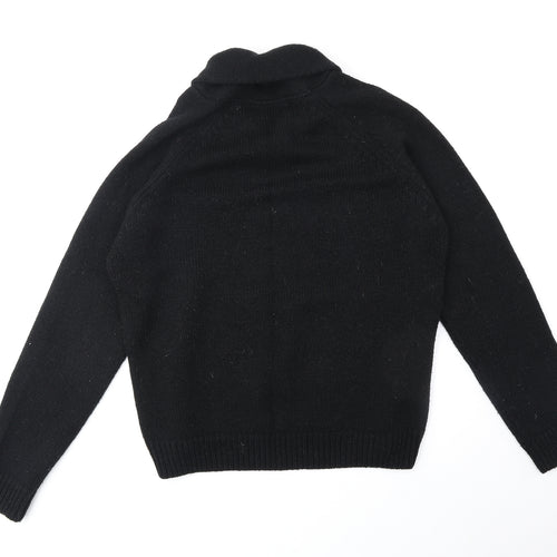Cedar Wood State Mens Black V-Neck Acrylic Henley Jumper Size L Long Sleeve