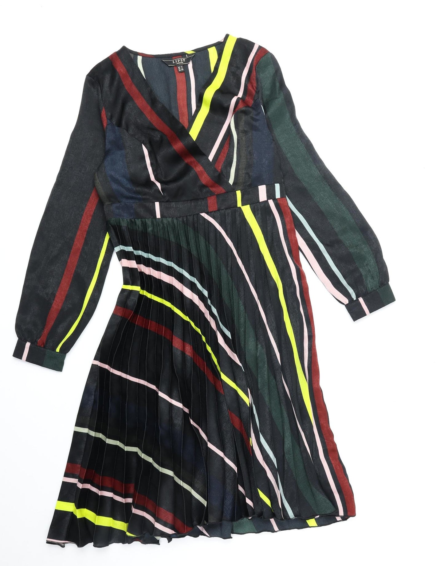 Lipsy Womens Multicoloured Striped Polyester Fit & Flare Size 12 V-Neck Zip