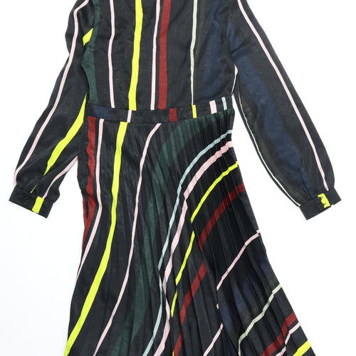 Lipsy Womens Multicoloured Striped Polyester Fit & Flare Size 12 V-Neck Zip