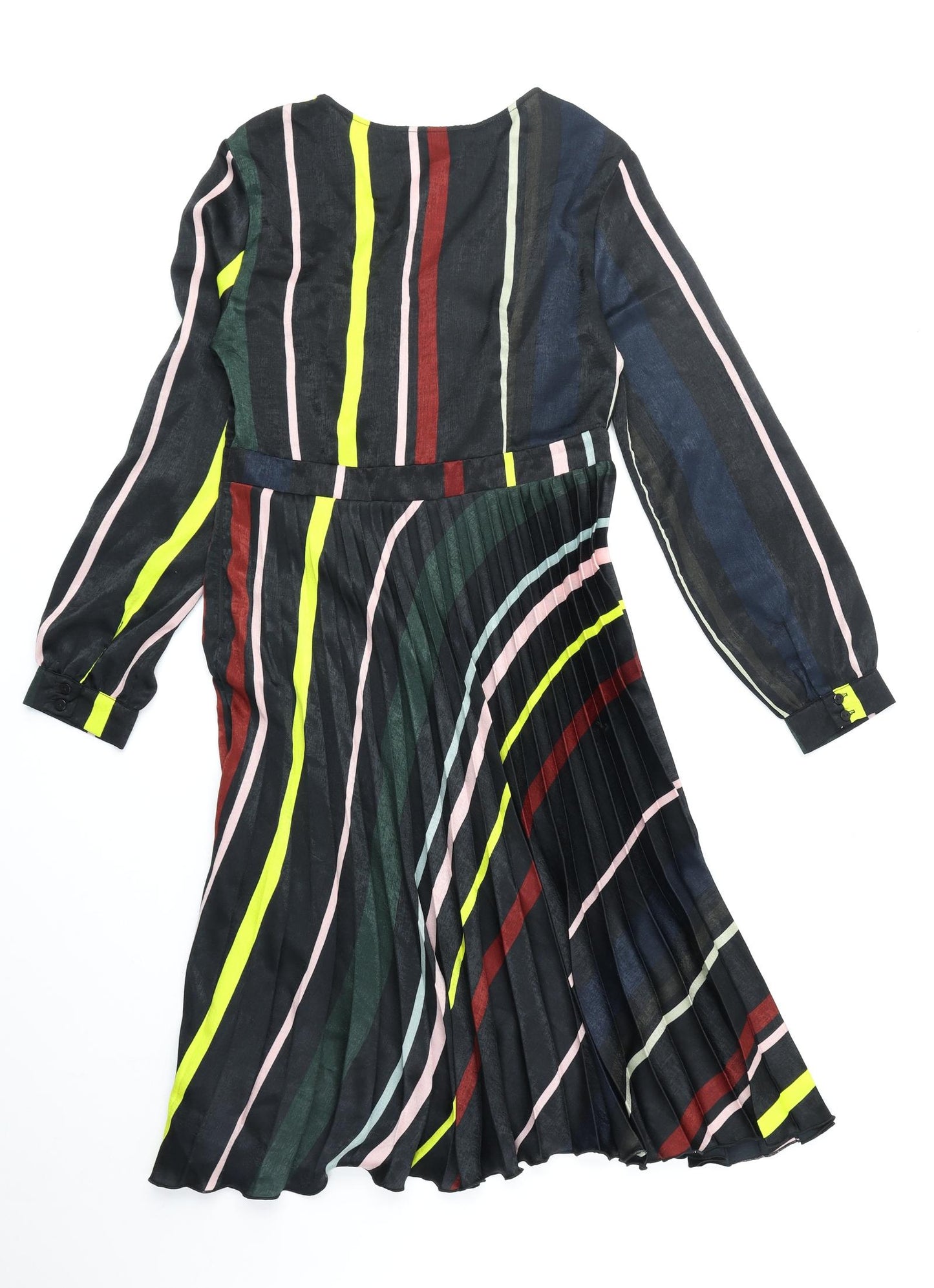 Lipsy Womens Multicoloured Striped Polyester Fit & Flare Size 12 V-Neck Zip