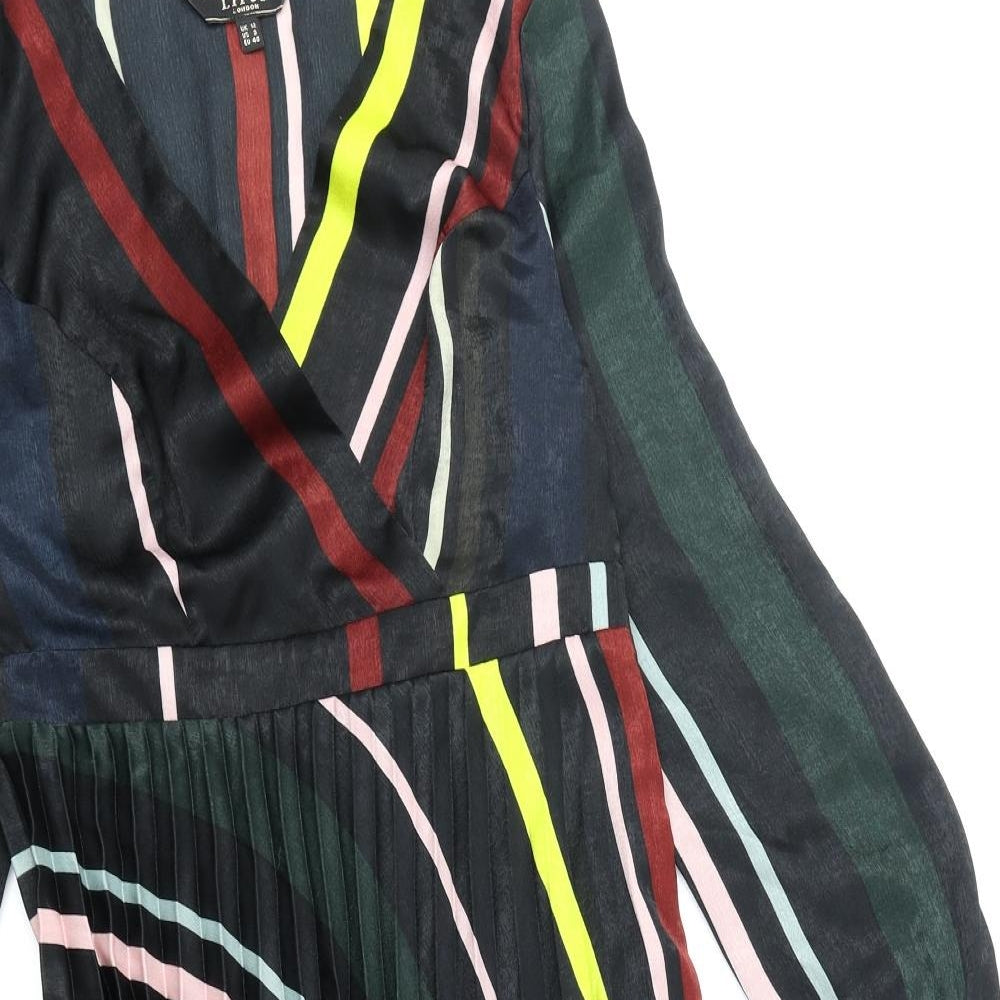 Lipsy Womens Multicoloured Striped Polyester Fit & Flare Size 12 V-Neck Zip