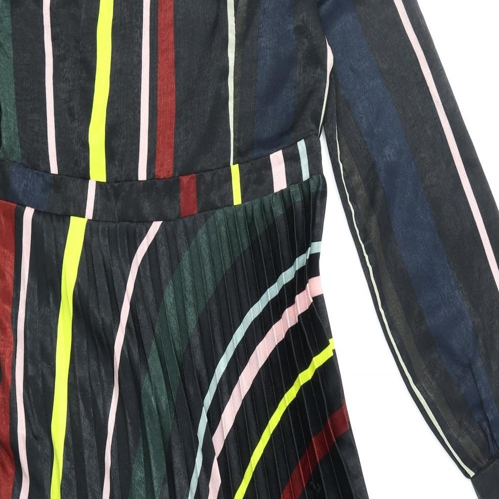 Lipsy Womens Multicoloured Striped Polyester Fit & Flare Size 12 V-Neck Zip