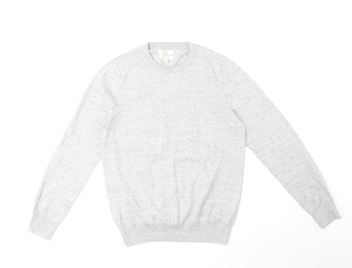 Marks and Spencer Mens Grey Round Neck Cotton Pullover Jumper Size S Long Sleeve